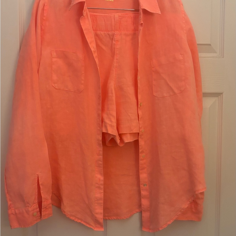 Lilly Pulitzer coral linen lilo Shorts M and matching shirt S Set